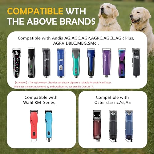 Size 3 3/4FC 13MM Dog Grooming Clipper Blades with Andis/Oster A5/Wahl KM10 | OwnLifeYF Detachable Stainless Steel Pet Clipper Replacement Blade, Cut Length 1/2"(13mm), Compatible Accessory - size: 3-3/4FC: 1/2" (13 mm)-Black