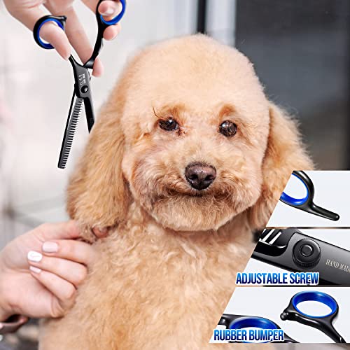 Gimars Dog Grooming Scissors Kit Professional 4CR with Safety Round Tip, 5 in 1 Heavy Duty Titanium Coated Thinning & Curved & Straight Shears - style: Professional Black 5 in 1