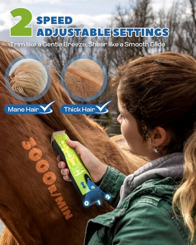 Cordless Horse Clippers, 2-Speed & Ultra-Quiet <50dB | Professional Pet Grooming Trimmer with 4 Magnetic Guide Combs & Detachable Blade, For Horses, Ponies, Cats, Dogs & Goats