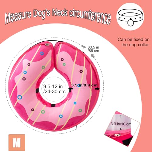 Inflatable Dog Cone Collar for Large Medium Small Dogs, Soft Dog Donut Collar Adjustable Recovery Cone for Pets After Surgery, Extra Enhanced Anti-Licking Guard Shield (Pink Donut, Medium) - color: Pink Donut, size: Medium