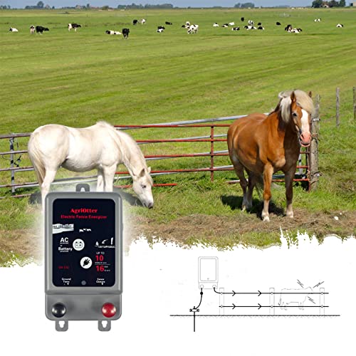 Electric Fence Energizer 40 Acre 10 Miles 2 in 1 Powered by Battery or AC Outlet 12000V 2J Pulse Electric