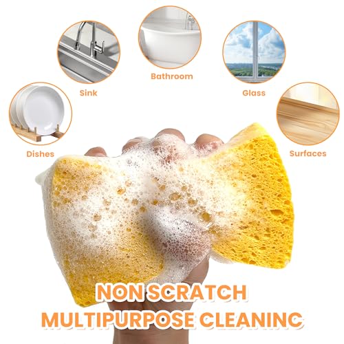 8-Count Pop Up Cellulose Sponges, Yellow | Non-Scratch, Eco-Friendly, Tear-Resistant Natural Scrub, Biodegradable Compostable, for Dishes, Bathroom, Cars