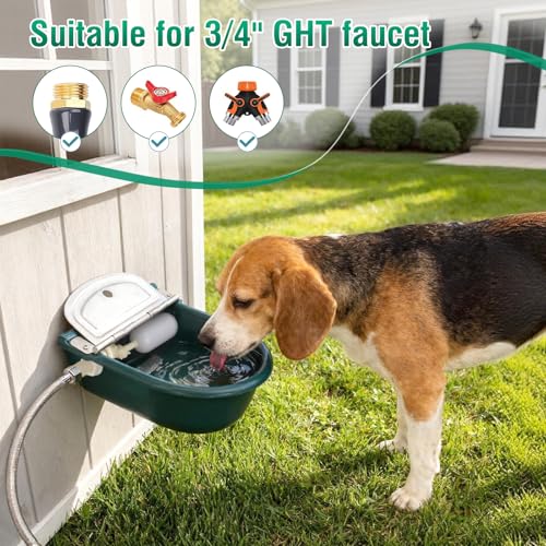 Automatic Water Bowl Livestock Waterer for Horse Cattle Goat Sheep Dog | Float Valve Auto-Fill | Outdoor Water Trough with Drainage Hole & 39.37 inch Pipe | Farm Grade