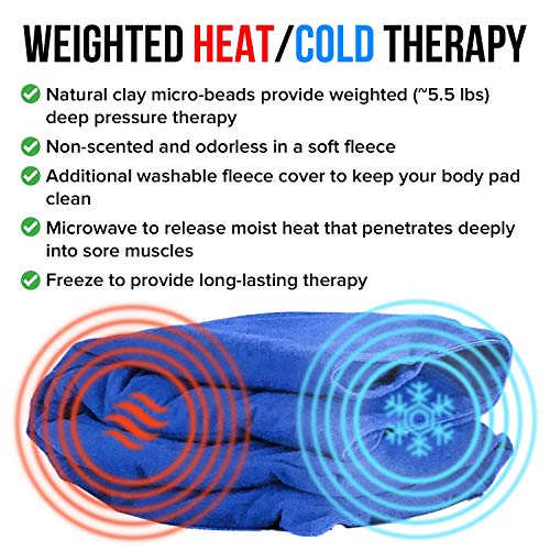 XL Microwavable Heating Pad with Cover Releases Moist Heat for Back Pain | ComfortCloud Natural Moisture from Weighted Microwave Heat Pad for Pain Relief, 13x22” with Washable Cover, Weighted 6 lbs - color: Blue