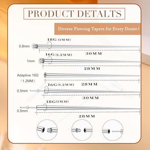 Piercing Ball Grabber Tool, 14-20G Taper for Changing Jewelry | Surgical Steel Flat Back Earrings Threader Tool Insertion Pin, Body Piercing Kit for Ear Rook Conch Nose Lip Jewelry Removal - style: Piercing Tapers (14G 16G 18G) + Ball Grabber Tool
