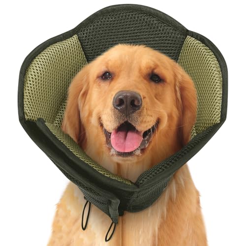 Dog Cone - Soft Cone for Dogs to Stop Licking, Pet E-Collar Alternative After Surgery, Adjustable Pet Recovery Collar for Wound Healing, Army Green Large - color: Army Green, size: Large