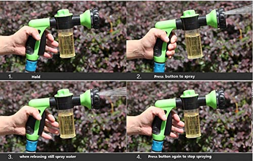 Garden Hose Nozzle Adjustable Hose Spray Nozzle High Pressure 8 Watering Pattern with 3.5Oz Soap Sprayer Power Garden Water Hose Foam Nozzle Sprayer for Car Washing Pet Shower Black