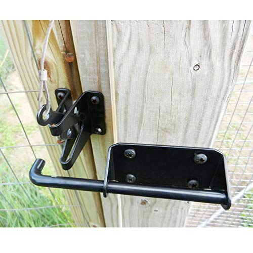 JIAHOO Heavy Duty Gate Latch for Wooden Fence with Cable Pull Opener | Automatic Latch for Wooden & Metal Gates, Vinyl Fence, Self Locking Outswinging Pool & Dog Door Latch with Security, Black