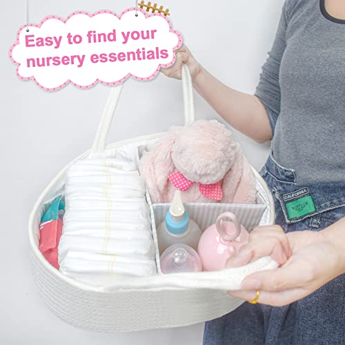 ABenkle Baby Diaper Caddy, Nursery Storage Bin and Car Organizer for Diapers Wipes, Cotton Rope Basket Changing Table Caddy - color: White, size: Large