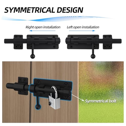 Barrel Bolt Latch, 6.3" Heavy Duty Gate Latch Slide Lock Solid 304 Stainless Steel Bolt Lock for Inside Door, Finished Shed Door Latch (1 Pack, Black) - color: Black 6inch