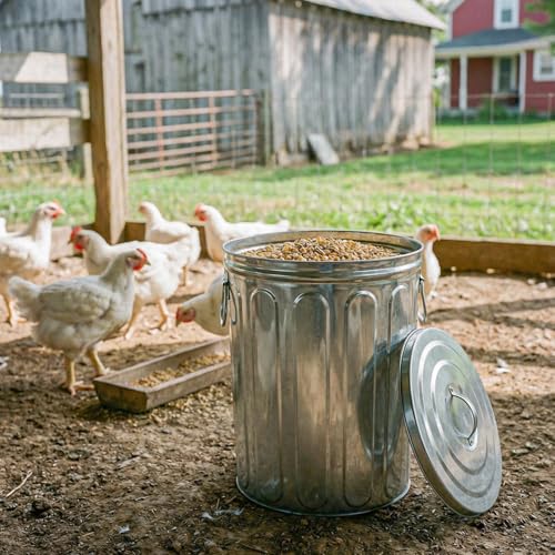Plexon 5 Gallon Small Metal Trash Can with Lid Outdoor Galvanized Bucket with Lid 5 Gal Fireplace Ash Bucket for Wood Stove Storage Can for Dog Food Bird Seed Storage Container - color: Silver