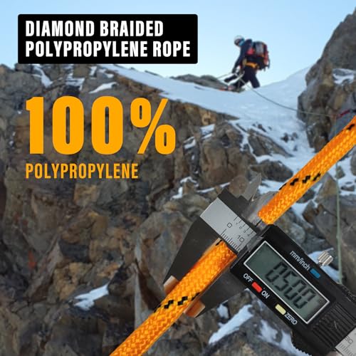 Diamond Braided Polypropylene Rope Nylon Rope Mix Thick Heavy Duty Ropes 1/2 inch 100ft High Strength Perfect for Clothesrope Camping Hiking and Other Outdoor Activities Orange 100ft - size: 1/2'' 100ft Orange