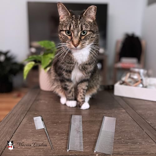 Warren London Carding Cat Comb | 7.5 inches made with Copper | Rounded Tips Prevent Irritation | Dual Tooth Design for Short & Long Hair removes Mats and Tangles - style: Carding Cat Comb