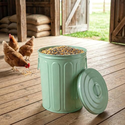 Plexon 5 Gallon Small Metal Trash Can with Lid Outdoor Galvanized Steel Bucket with Lid 5 Gal Storage Can for Dog Food Bird Seed Storage Container, Green - color: Green