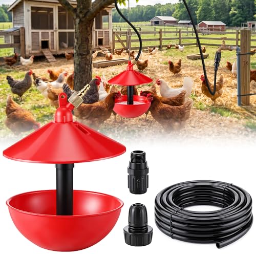 Automatic Poultry Waterer System with Tubing | Complete Watering System, Automatic Refill, Poultry Coop Supply, Easy Setup