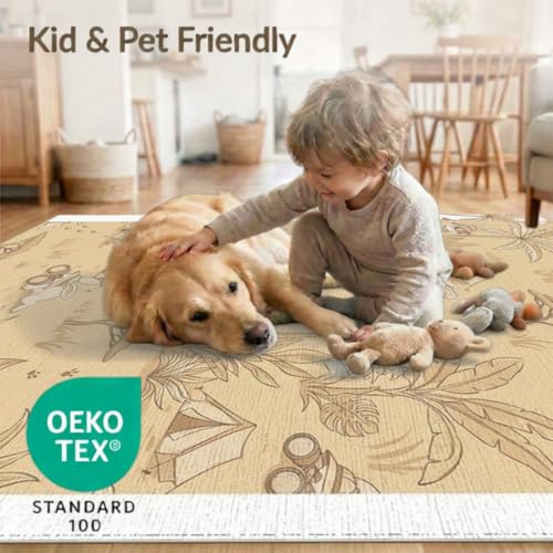 6'x9' Washable Flatwoven Rug, Khaki Cottagecore Palm Tree Stain Resistant Large Carpet Non-Slip Chair-Friendly Floor Mat for Dining Room, Under Table, Office | Ref:1969549 - color: Beige/Pattern 30, size: 6' x 9' (Rectangular)