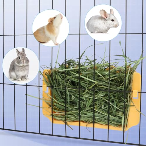 Hypeety Rabbit Hay Feeder Automatic Hay Rack for Guinea Pigs, Yellow | Durable plastic holder, easy to fill, reduces hay waste, for rabbits/guinea pigs/chinchillas/small animals, cage accessories - color: Yellow, size: 1pc