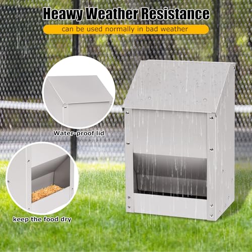 Automatic Chicken Feeder 10lb Hanging Feeder Trough with Scoop | Galvanized Metal Gravity Chicken Feeder, Duck Feeder, Chicken Feeder Trough with Lid for Chickens Ducks Goose Poultry