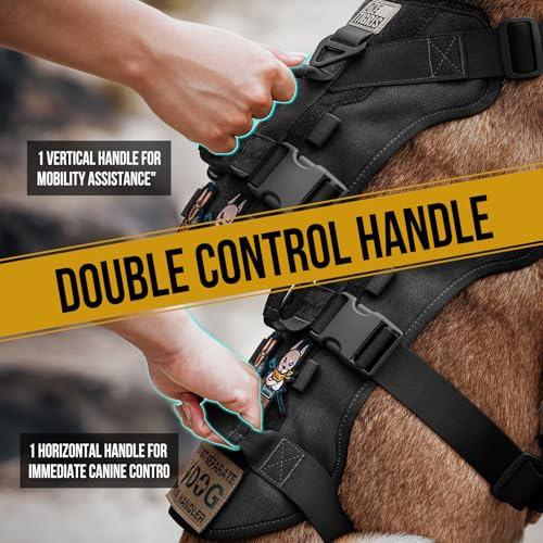 OneTigris Escape Proof Dog Harness, No Pull Dog Harness with Handles, Tactical Multi-Use Support Dogs Harnes for Large Dogs Everyday Wear Walking Hiking Training (Black, X-Large) - color: Black, size: X-Large