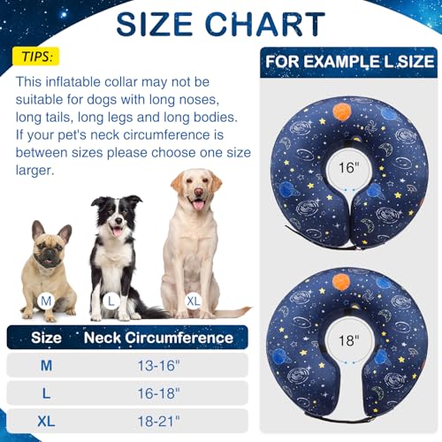 SCENEREAL Soft Dog Cone Alternative After Surgery for Large Medium Dogs | Inflatable Recovery Pillow Collar for Dogs, Adjustable Neck Donut to Stop Licking, Planet Print E-Collar, M - color: Navy Blue Planet, size: M(Neck 13"-16")