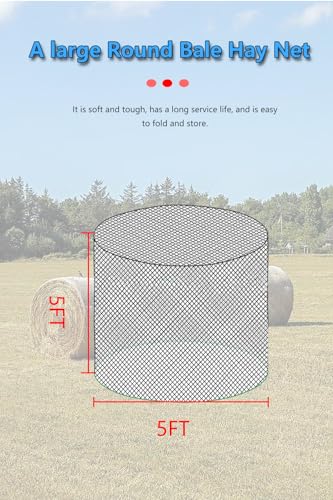 Round Bale Hay Net for Horses, 5x5 FT Heavy Duty Slow Feed Net with 1.5" Knotless Design & 1600 lbs Capacity, Weatherproof Hay Saver for Cattle Goats Sheep, Saves 60% Hay Waste - color: black