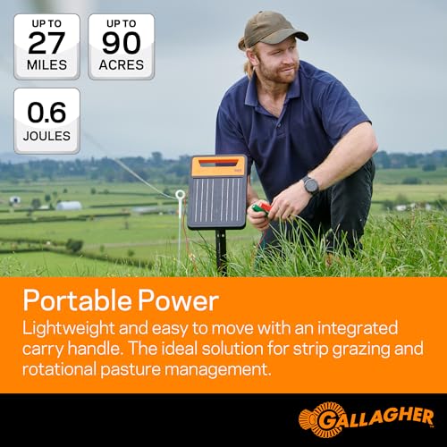 Gallagher S60 Solar Fence Charger | 0.6 Joule Electric Fence Energizer for Livestock, Poultry Netting, Gardens & Wildlife Exclusion | Powers Up to 6 Miles of Fence | Lithium Battery Technology