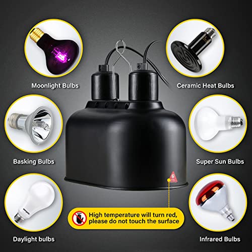 Simple Deluxe Dual Dome Reptile Light Fixture with Separate Switches, Fits Max 100W Reptile Heat Lamp/UVB Light, for Amphibians Terrarium and Tortoise Habitat
