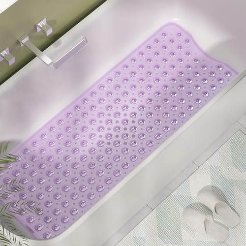 AmazerBath Shower Mat Non Slip 40 x 16 Inches, Shower Stall Mats with Suction Cups and Drain Holes, Non Slip Bath Mat for Tub for Elderly & Kids, Clear Purple - color: Clear Purple, size: 40" x 16" (Rectangular)