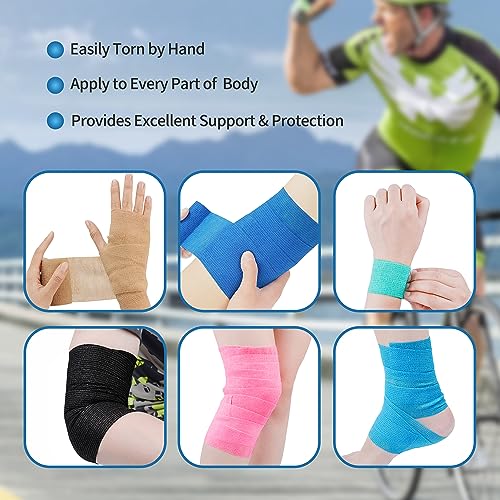 Adhesive Bandage Wrap 12 Pack Vet Wrap 4 inches x 5 Yards, Self Adhesive Cohesive Bandage Tape for Wrist & Ankle Protection (Blue) - color: Blue