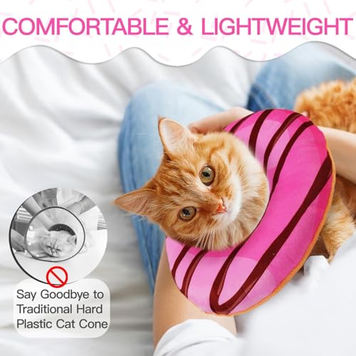Cat Cone Collar Soft, Cute Cat Donut Collar After Surgery, Adjustable Kitten Recovery Cones to Stop Licking, Lightweight Neck Elizabethan Collars for Cats Kittens (Chocolate Pink, Small) - color: Chocolate Pink, size: Small