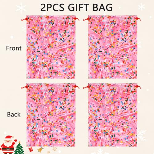 KzgtY Birthday Cream 2PCS Gift Bags with Drawstring, 16 x 12 Inch Reusable Present Sacks for Christmas,Brithday, Holidays,Parties & Gift Packaging - color: Birthday Cream