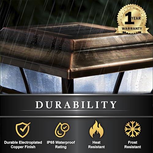 Classy Caps 4x4 Prestige Solar Post Cap - Fits 3.5"x3.5" and 4"x4" Deck & Fence Posts - Electroplated Copper - Warm/Cool Light Color Modes - SL079C - color: Copper