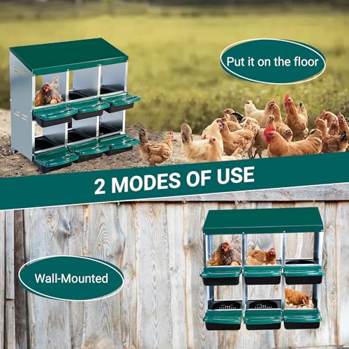 6-Hole Chicken Nesting Box with Removable Lid, Metal Chicken Coop with Roll Away Design/Easy Egg Collection/Ventilation Holes, for Chicken Coops, Duck Coops and Hens