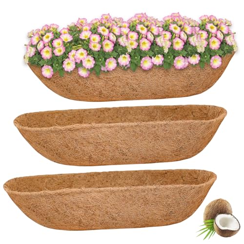 Halatool 36" Coco Liners for Planters, 3Pcs Coconut Liners for Window Boxes | 100% Natural Coconut Fiber, Replacement Liner for Wall & Railing Planters, Fence & Balcony, Breathable & Eco-Friendly - size: 36in