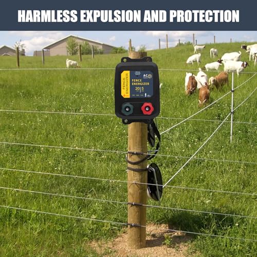 Electric Fence Energizer with Wire 5 Miles/ 20 Acres AC Powered 120 Volt, Plug-in Electric Fence Charger Output 1.2 Joule for Preventing Raccoons, Livestock, Squirrels - style: 5-Mile/ 20 Acres with Wire