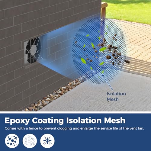 ALORAIR 720CFM Crawl Space Ventilator Fan with Humidistat & Thermostat | 10 Inch High Flow Powered Basement Vent Fan with Freeze Protection, IP-55 Rated Isolation Mesh for Crawlspace, Garage, Attic - size: Large