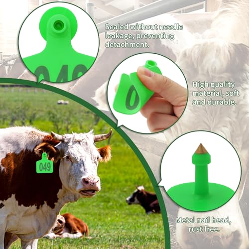 100PCS Cattle Ear Tags Numbered 001-100,Plastic Livestock Ear Tags with Animal Identification Tags for Cattle Cows Hogs Pigs Sheep Goats (Green) - color: GREEN
