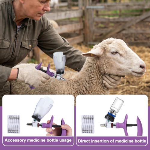 5ml Continuous Self-Refilling Livestock Syringe, 10 Needles Included | Adjustable dosage from 0.5ml to 5ml Veterinary Injection Gun for Chicken, Duck, Pig, Sheep, Cow Poultry - color: Purple