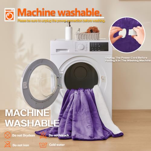 Wearable Heated Blanket With Sleeves & Foot Pocket, Heated Throw Blankets Fast Heating Blanket With 10 Heat Settings Auto Shut Off Over-Heat Protection-Warm Gift, Machine Washable, 52”*72”+18” - color: Purple