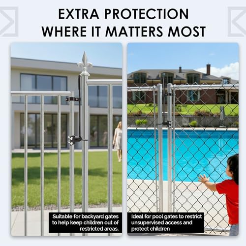 Pool Gate Latch, Chain Link Fence Gate Latch, Fits 1-3/8" x 1-7/8" | Measure your gate before ordering. ONLY Fits 1-3/8" gate frame × 1-7/8" gate post.