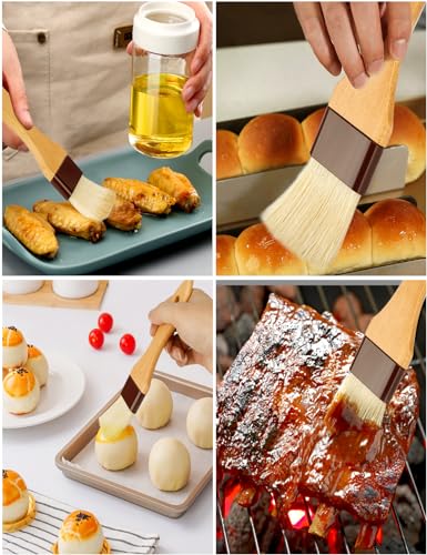 Pastry Basting Brush Natural Bristle - Food Grade Wooden Handle, Heat Resistant, Non-Shedding & Durable Kitchen Utensils for Cooking, Baking, Butter, BBQ, Oil Sauce & Egg Wash (1", 1.5", 3 Pack)