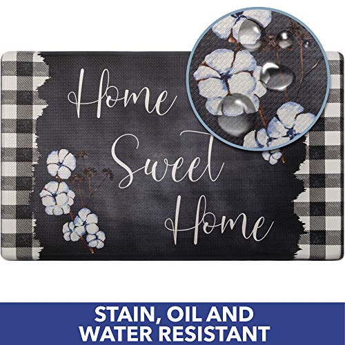 Home Dynamix Cozy Living Home Sweet Home Buffalo Check Border Runner Anti-Fatigue Kitchen Mat, Non-Slip Floor Mat, Padded Standing Desk Mat, Black/White, 17.5"x55" - color: Black/White, size: 18"L x 18"W x 0.5"Th