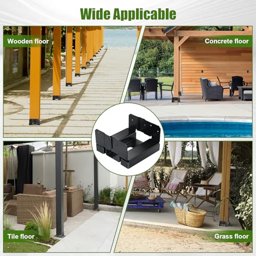 6x6 Post Base for Concrete Heavy Duty Galvanized Post Anchor Base | Post Bracket Kit with 1" Standoff for Deck Patio/Gazebo/Pergola - style: Black With Accessories