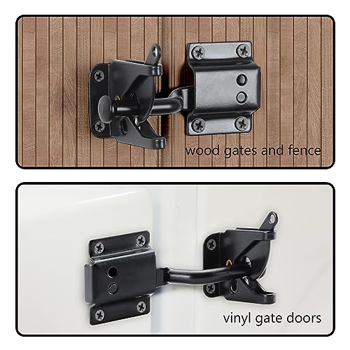 WellMade Self Locking Gate Latch Automatic Gravity Lever Door Lock for Wooden Fences, Heavy Duty Metal Gates, Vinyl Fence, Secure Pool, Garden Outdoor gate, Black with Screws