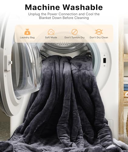 SIHOHAN Portable Heated Blanket with Foot Pockets for Wearable | Heated Throw Blanket, Flannel & Sherpa, 8 Heat Levels & Timer, 50x70 Inch Grey Home Office Travel, Machine Washable - size: 50*70 Grayish White