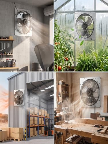 FOHERE 12 Inch Shutter Exhaust Fan Wall Mounted, High Speed 1450CFM, Aluminum with 1.65M Power Cord & Quiet Air Circulation, Vent Fan for Greenhouse, Attic, Shed, Garage, Shop, Commercial Use - size: 12 Inch