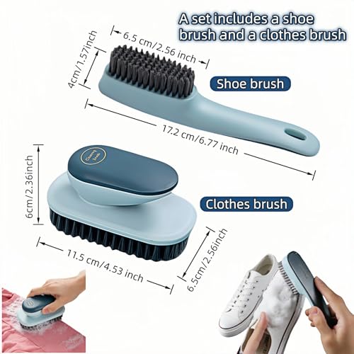 Ergonomic Shoe & Clothing Brush Set (2-Piece) - Heavy Duty Stain Remover with Non-Slip Grip, Hanging Hole for Storage | Bathroom Tile Grout Scrubber, Kitchen Cleaner, Carpet Spotter