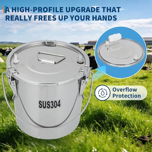 12L Electric Milking Machine for Cows & Goats – Portable Automatic Pulsation Milker – Stainless Steel Bucket – 4 Safe-Grade Silicone Teat Cups – Rechargeable 12V 8000mAh Battery - size: 12L