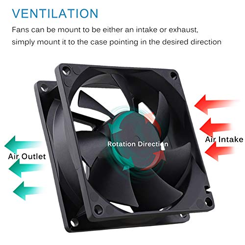 GDSTIME 4500RPM 80mm x 25mm 12V High Speed Dual Ball DC Cooling Fan 2 Pin | Big Airflow, Brushless, PC Computer Case Power Supply Fan, for Wine Cooler, Amplifiers, RV Fridge, Incubator, Electronics - size: 80x25mm
