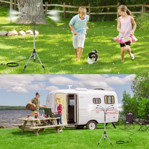 Misters for Outside Patio,Cymuber 26.5 FT Portable Water Mister for Cooling Outdoor, Flexible Stand Misting System with Adjustable Height for BBQ, Pet Playing, Patio Cooling, Backyard Garden